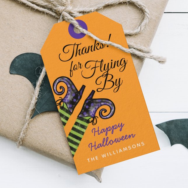 Étiquettes-cadeau Merci | Orange Éffrayant Pékin sorcière Halloween (Thank You | Orange Spooky Peeking Witch Halloween Gift Tags)