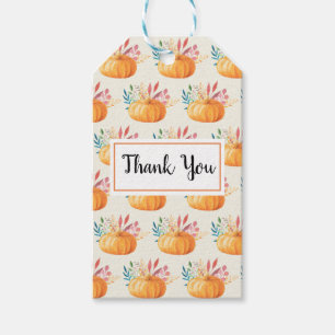 Étiquettes-cadeau Merci orange mignon de motif de citrouille