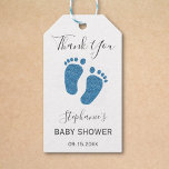 Étiquettes-cadeau Merci Parties scintillant Baby shower bleu<br><div class="desc">Ces mignonnes étiquettes-cadeaux en Merci de Baby shower sont décorées de parties scintillant bleue pieds bébé. Facile à personnaliser.</div>