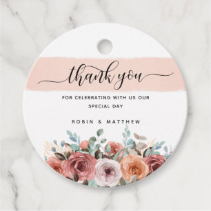 Étiquettes Cadeau Merci, Pêche, Blush, Fleur de menthe, Mariage