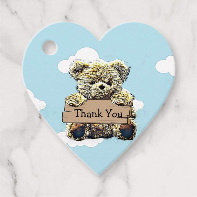 Étiquettes Cadeau Merci personnalisé Baby shower ours en peluche (Devant)