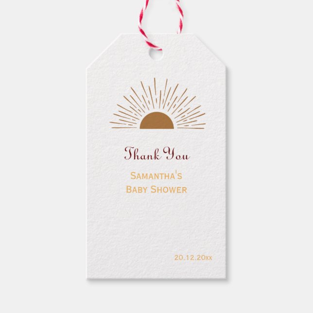 Étiquettes-cadeau Merci personnalisé Baby shower rétro soleil Favori (Devant)