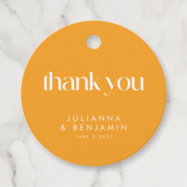 Étiquettes Cadeau Merci personnalisé Mariage géométrique orange colo (Devant)