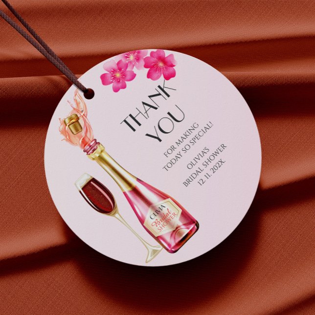 Étiquettes Cadeau Merci Petals and Prosecco FloralBridal Shower  (Créateur téléchargé)