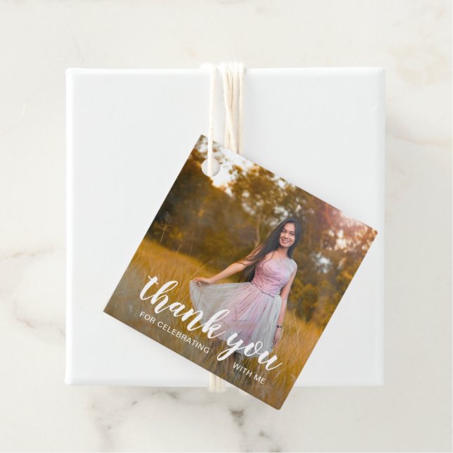 Étiquettes Cadeau Merci photo en écriture blanche (En situation)