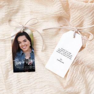 Étiquettes-cadeau Merci photo tendance Décontracté Script Graduation