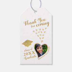 Étiquettes-cadeau Merci Photo White and Gold 2025 Graduation