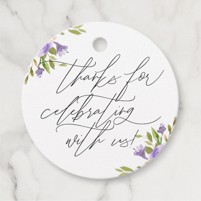Étiquettes Cadeau Merci Pour Célébrer Avec Nous Floral Violet (Devant)
