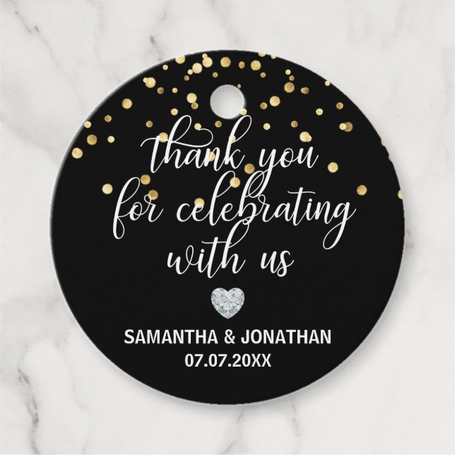 Étiquettes Cadeau MERCI pour célébrer le Mariage d'or NOIR (Devant)