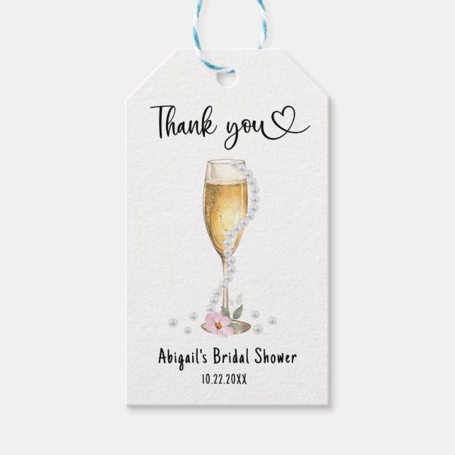Étiquettes-cadeau Merci pour cette Baby Shower Perles & Prosecco (Devant)