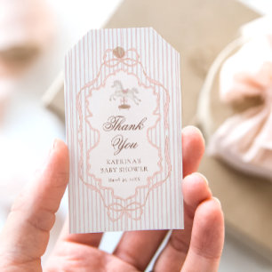 Étiquettes-cadeau Merci pour la Baby Shower Cheval à Bascule Rose