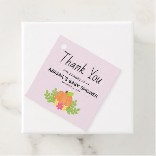 Étiquettes Cadeau Merci pour la Baby Shower Citrouille Rose Orange d