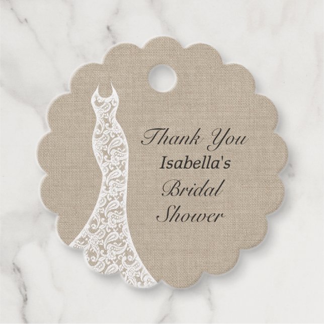 Étiquettes Cadeau Merci pour la belle douche de mariée en toile de j (Devant)