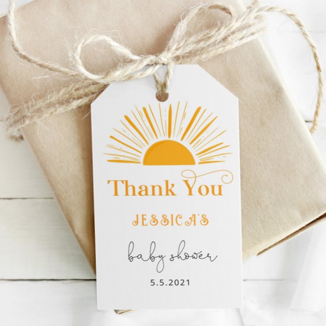 Étiquettes-cadeau Merci pour la douche de bébé soleil boho (Créateur téléchargé)