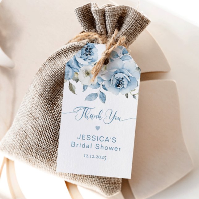 Étiquettes-cadeau Merci pour la douche de mariée Floral Bleu Quelque (Créateur téléchargé)