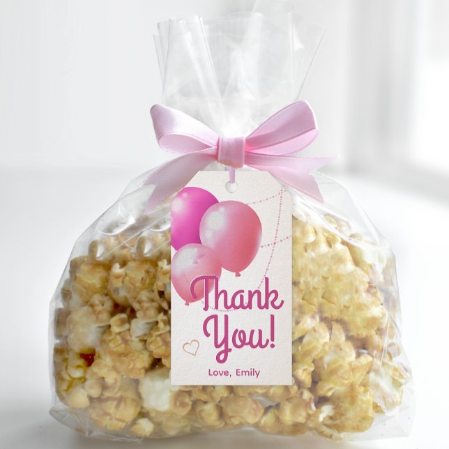 Étiquettes-cadeau Merci pour l'anniversaire fille rose (Easily personalize these cute pink "Let's Party" favor tags with just a few clicks.)