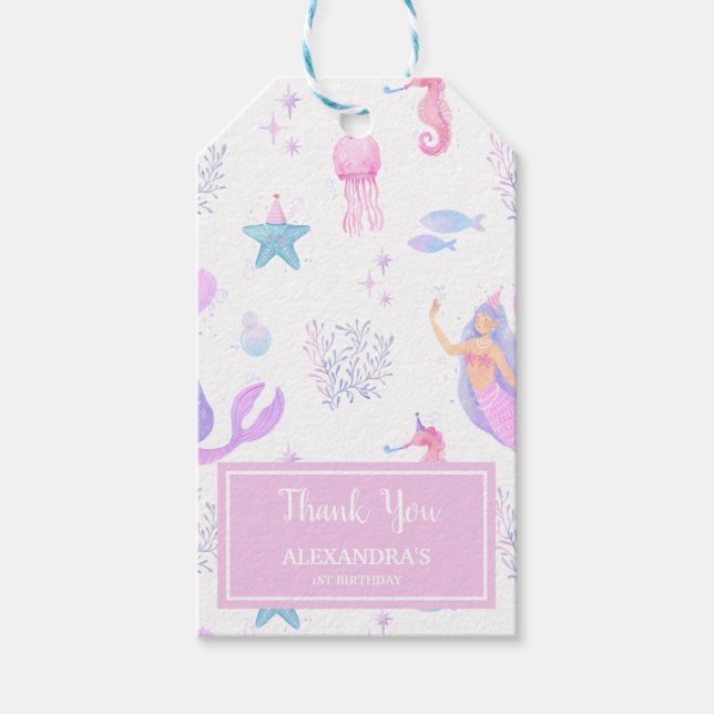Étiquettes-cadeau Merci pour le 1er anniversaire de Pastel Mermaid (Devant)