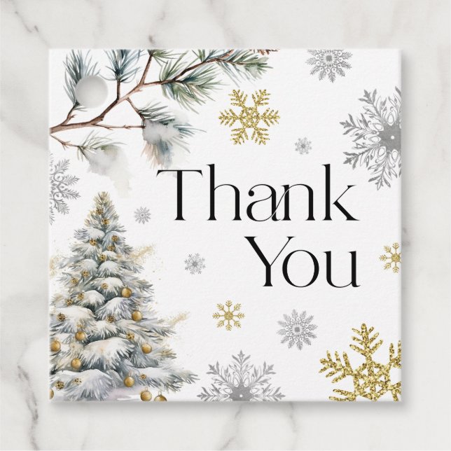 Étiquettes Cadeau Merci pour le Paysage d'Hiver (Devant)