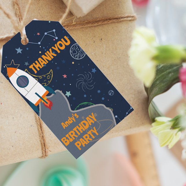 Étiquettes-cadeau Merci pour le premier anniversaire d'un enfant dan (Gender Neutral Outer Space 1st Birthday Thank You Gift Tags)