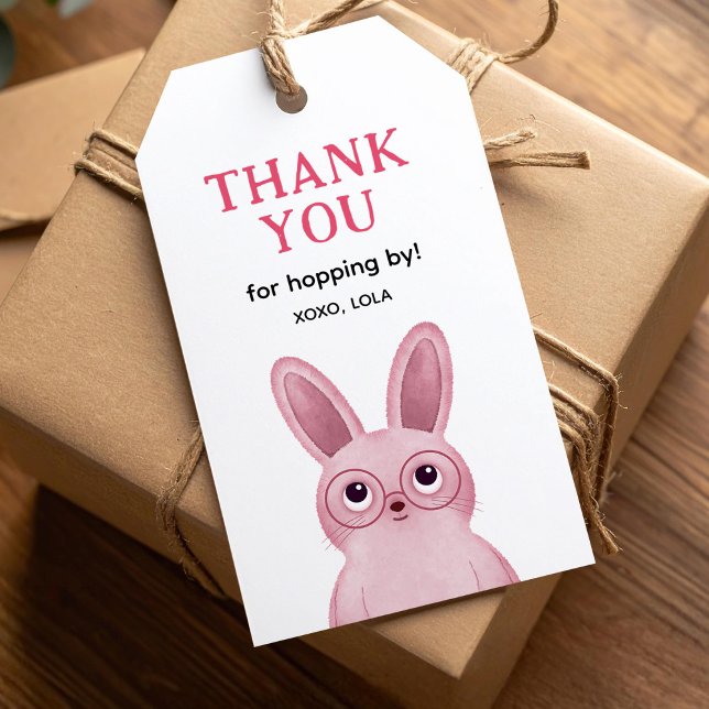Étiquettes-cadeau Merci pour sauter par avec lapin rose (Créateur téléchargé)