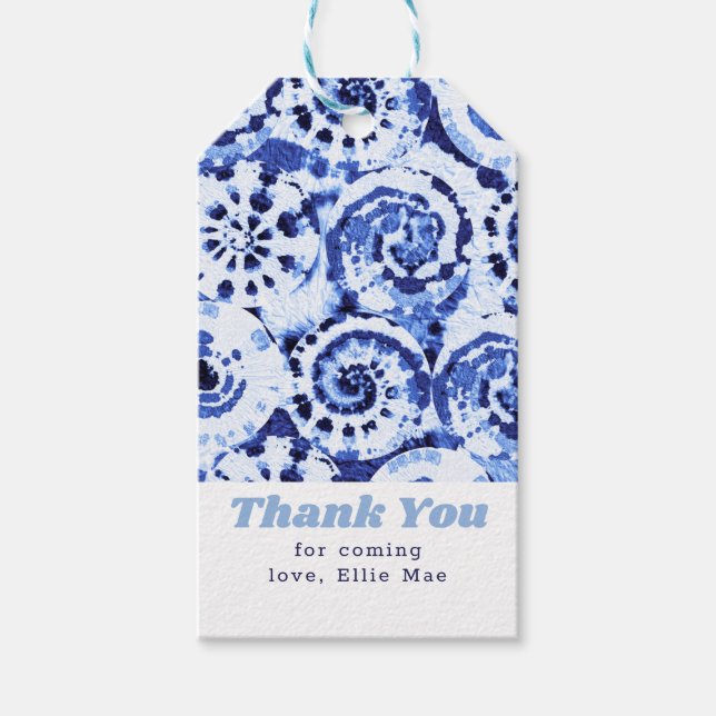 Étiquettes-cadeau Merci pour venir Tie Dye Blue Shibori Art (Devant)