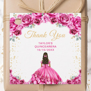 Étiquettes Cadeau Merci, Princesse Rose Chaud pour Quinceañera