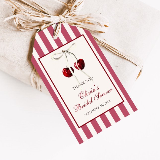Étiquettes-cadeau Merci rayé de cerise (Créateur téléchargé)