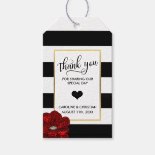 Étiquettes-cadeau MERCI rayures blanc rouge ROSE Mariage coeur
