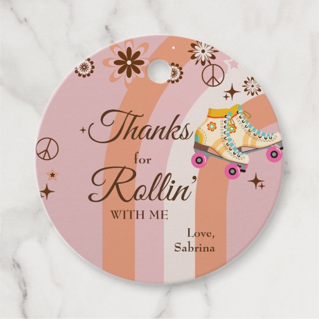 Étiquettes Cadeau Merci Rollin' With Me Roller Skate Anniversaire (Devant)