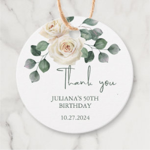 Étiquettes Cadeau Merci Rose blanc et vert