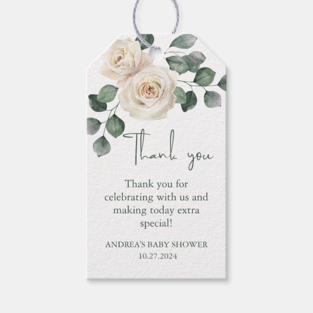 Étiquettes-cadeau Merci Rose blanc et vert (Devant)