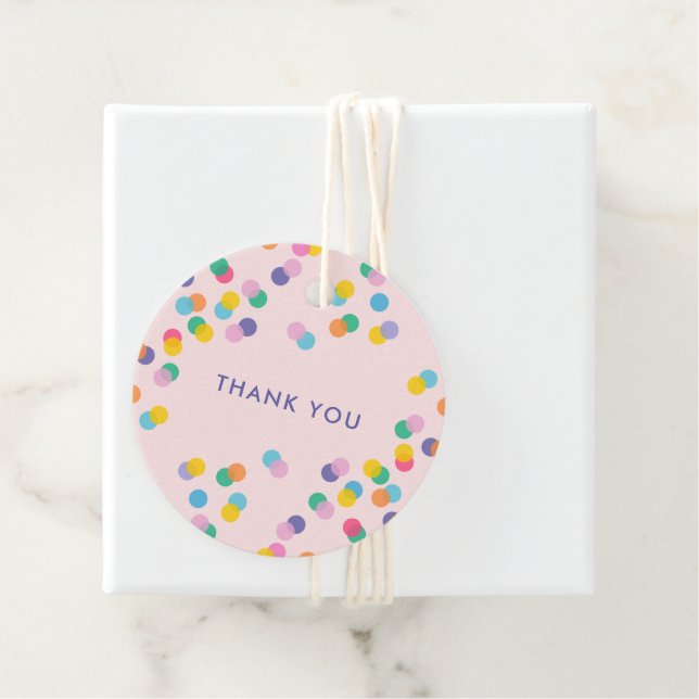 Étiquettes Cadeau Merci rose Confetti (En situation)