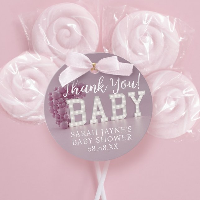 Étiquettes Cadeau Merci rose fille Baby shower Favoriser les étiquet (Créateur téléchargé)