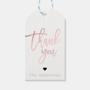 Étiquettes-cadeau Merci Rose Gold Foil Mariage de script moderne