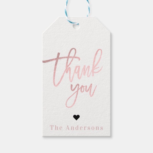 Étiquettes-cadeau Merci Rose Gold Foil Mariage de script moderne (Devant)