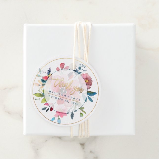 Étiquettes Cadeau Merci, Roses ombrées rouges (En situation)