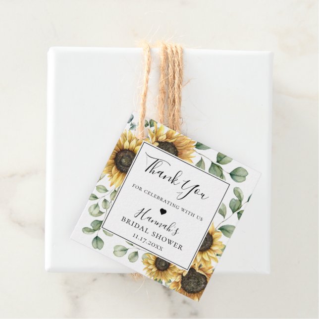 Étiquettes Cadeau Merci rustique de tournesol Eucalyptus (En situation)