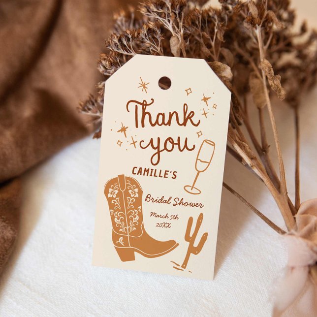 Étiquettes-cadeau Merci rustique du Baby shower occidental (Western Rustic Cowboy Baby Shower Favor Tag)