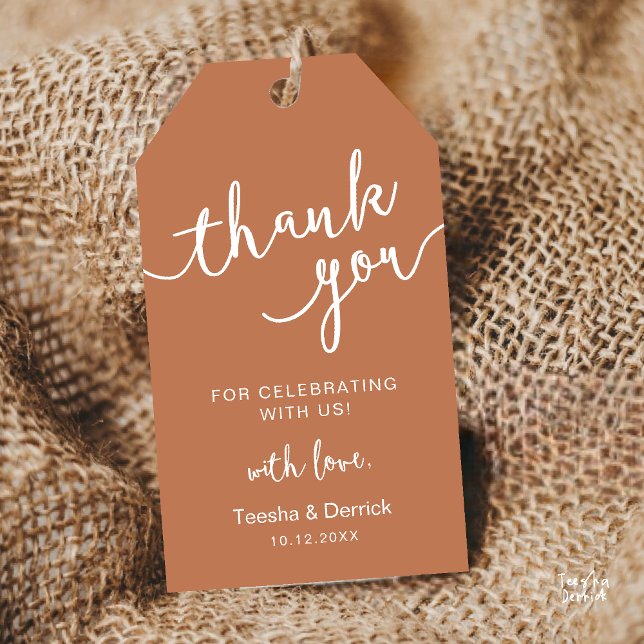 Étiquettes-cadeau Merci rustique du mariage (Rustic Wedding Party Favor Thank You Gift Tags in Copper Brown terracotta)