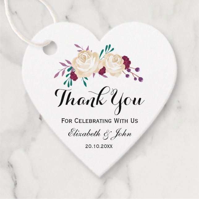 Étiquettes Cadeau Merci Rustique Floral Mariage Favoriser les étique (Devant)