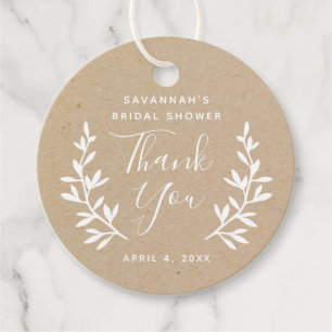 Étiquettes Cadeau Merci Rustique Laurier Kraft pour Baby Shower