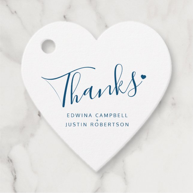 Étiquettes Cadeau Merci script blanc bleu mariage (Devant)