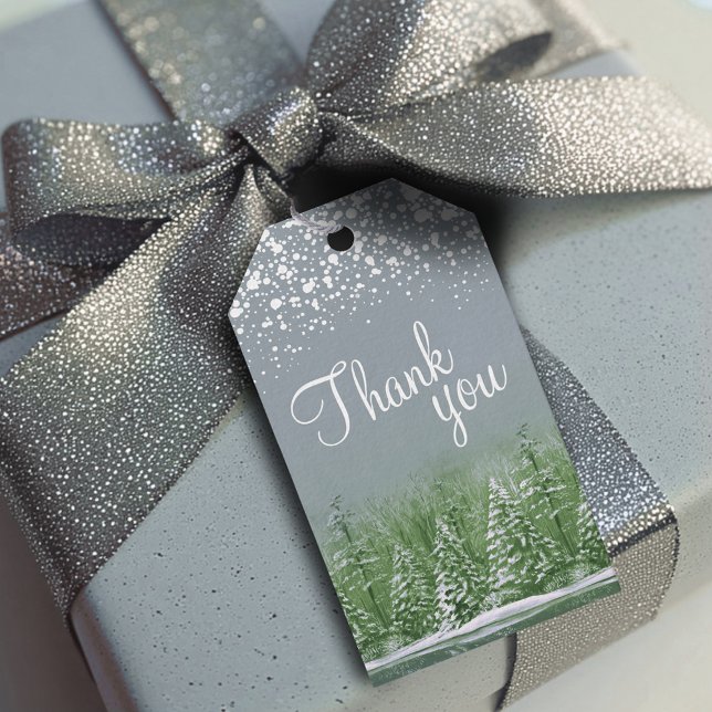 Étiquettes-cadeau Merci script green gris pins art (Créateur téléchargé)