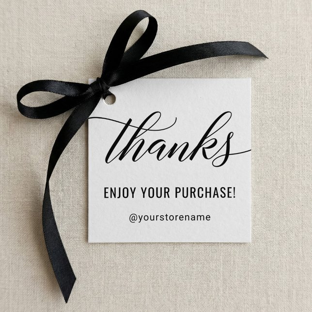 Étiquettes Cadeau Merci Script Profitez de Votre Achat Blanc (Créateur téléchargé)