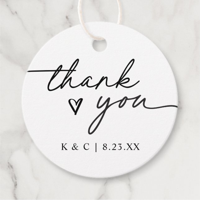 Étiquettes Cadeau Merci Simple Écriture Manuscrite Cœur Mariage (Devant)