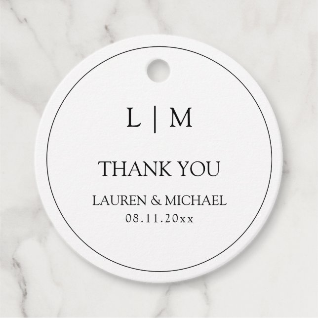Étiquettes Cadeau Merci simple Monogramme noir & blanc moderne (Devant)