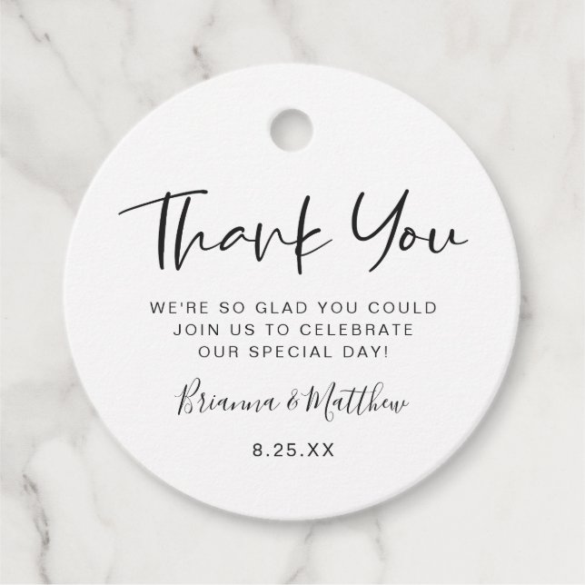 Étiquettes Cadeau Merci simple | Noir et blanc Personnalisé (Devant)