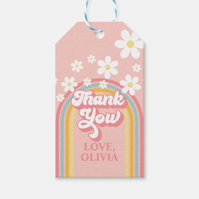 Étiquettes-cadeau Merci Super arc-en-ciel rétro (Devant)