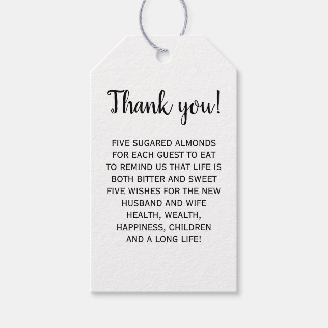 Étiquettes-cadeau Merci Sur Mesure Mariage D'Amandes Sugared Faveur (Devant)