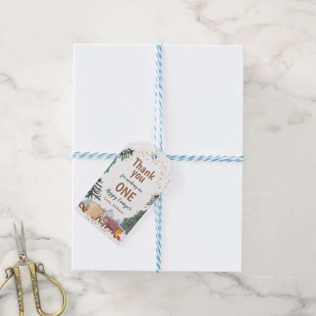 Étiquettes-cadeau Merci Tag Aquarelle Joyeux Camper Anniversaire (Avec de laficelle)